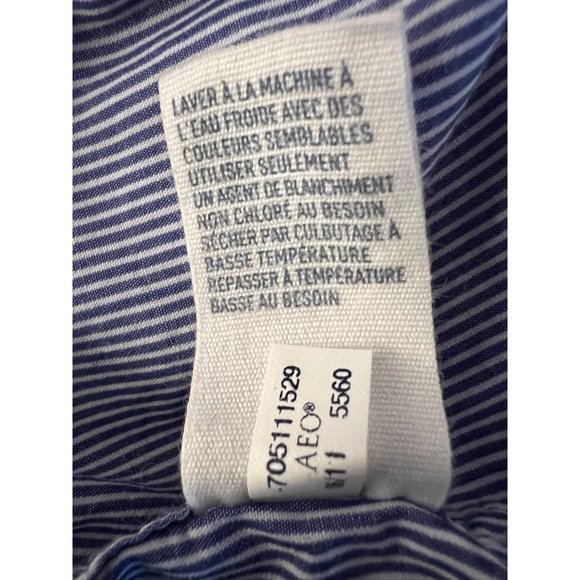 American Eagle outfitters blouse XL Blue white stripes long sleeve button up - Picture 13 of 14